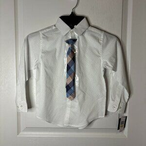 Van Heusen Flex Boys Long Sleeve Stretch White Polka Dot Dress Shirt & Tie, XXS